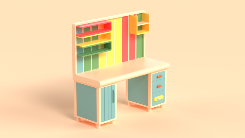 Table 17 Study Table with Storage Cabinet and Shelves 3D Model .c4d .max .obj .3ds .fbx .stl .blend 