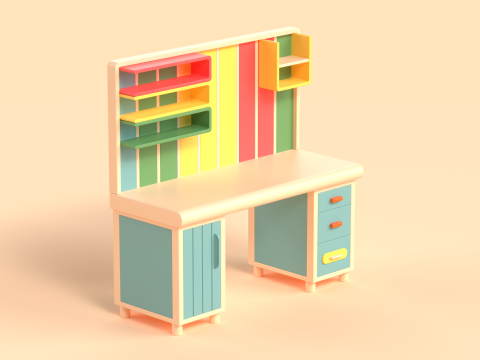 Table 17 Study Table with Storage Cabinet and Shelves 3D Model
