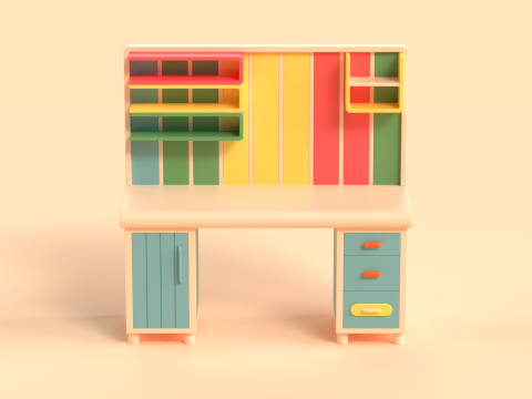 Table 17 Study Table with Storage Cabinet and Shelves 3D Model