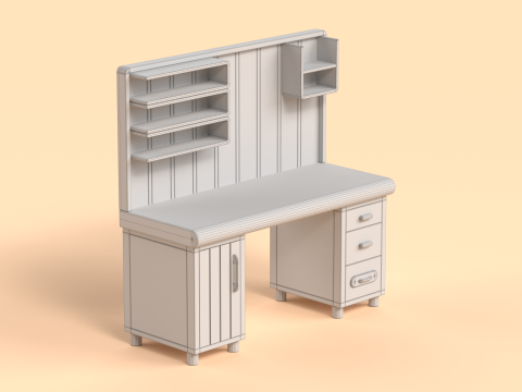Table 17 Study Table with Storage Cabinet and Shelves 3D Model