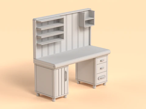 Table 17 Study Table with Storage Cabinet and Shelves 3D Model