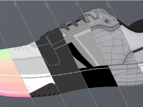 Leather Sneakers Light Grey White 3D Model
