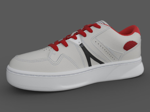 Leather Color Pop Sneakers White Red 3D Model