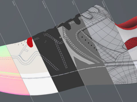 Leather Color Pop Sneakers White Red 3D Model
