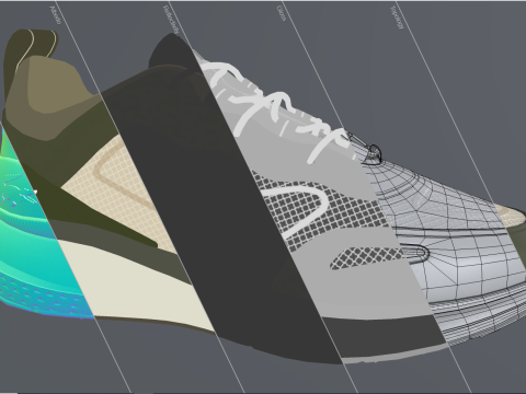 Active Textile Sneakers Dark Green Off White 3D Модель