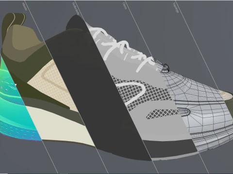 Active Textile Sneakers Dark Green Off White 3D Model