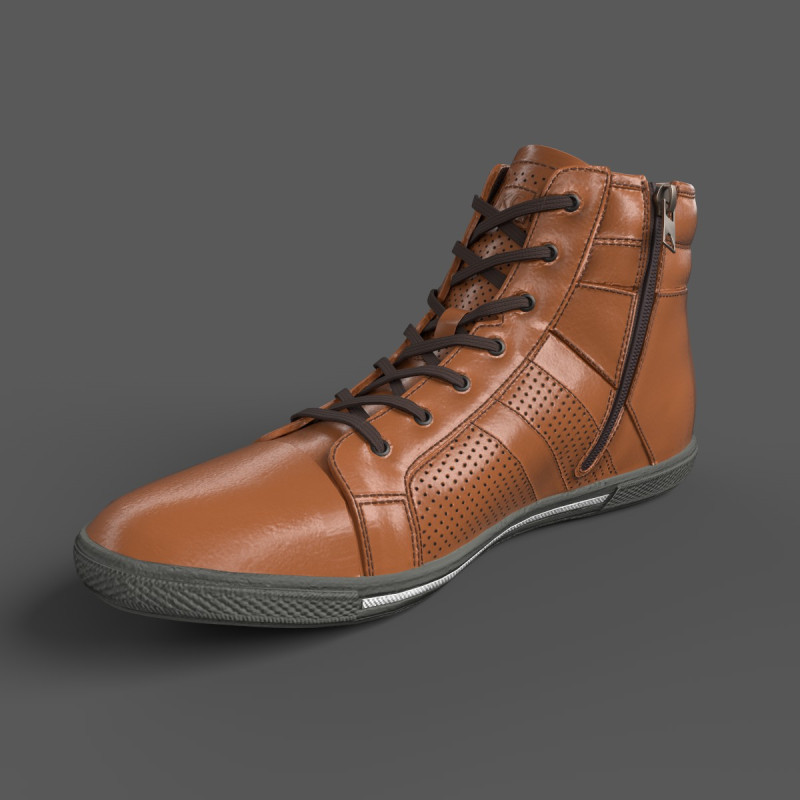 Center High Top Sneaker-Cognac 3D Model .c4d .max .obj .3ds .fbx .stl .blend