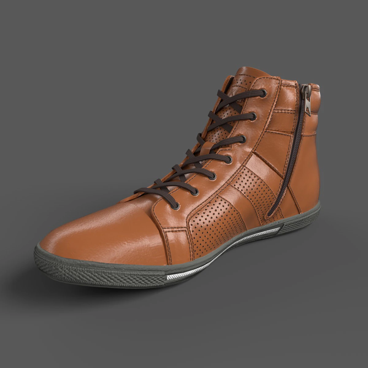 Center High Top Sneaker-Cognac 3D Model .c4d .max .obj .3ds .fbx .stl .blend