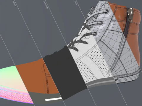 Center High Top Sneaker-Cognac 3D Model