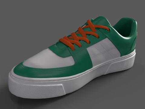 Faux Leather Retro Sneakers-Green 3Dモデル