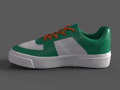 Faux Leather Retro Sneakers-Green 3D Модель