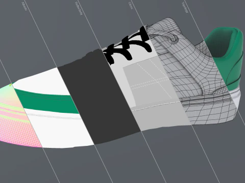 Faux Leather Retro Sneakers-Green 3D Model