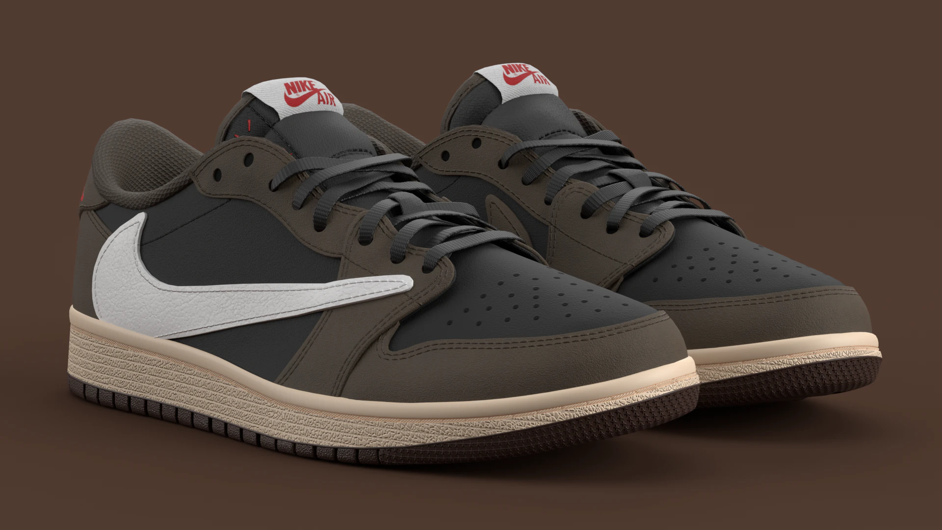 Travis Scott x Air Jordan Dark Mocha 3D Model .c4d .max .obj .3ds .fbx .stl .blend 
