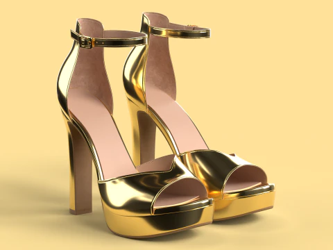 Unbranded Sandal 01 Women Platform Sandal Gold 3D Model