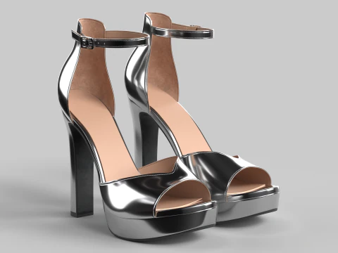 Sandalo senza marchio 03 Sandalo con plateau da donna grigio Modello 3D