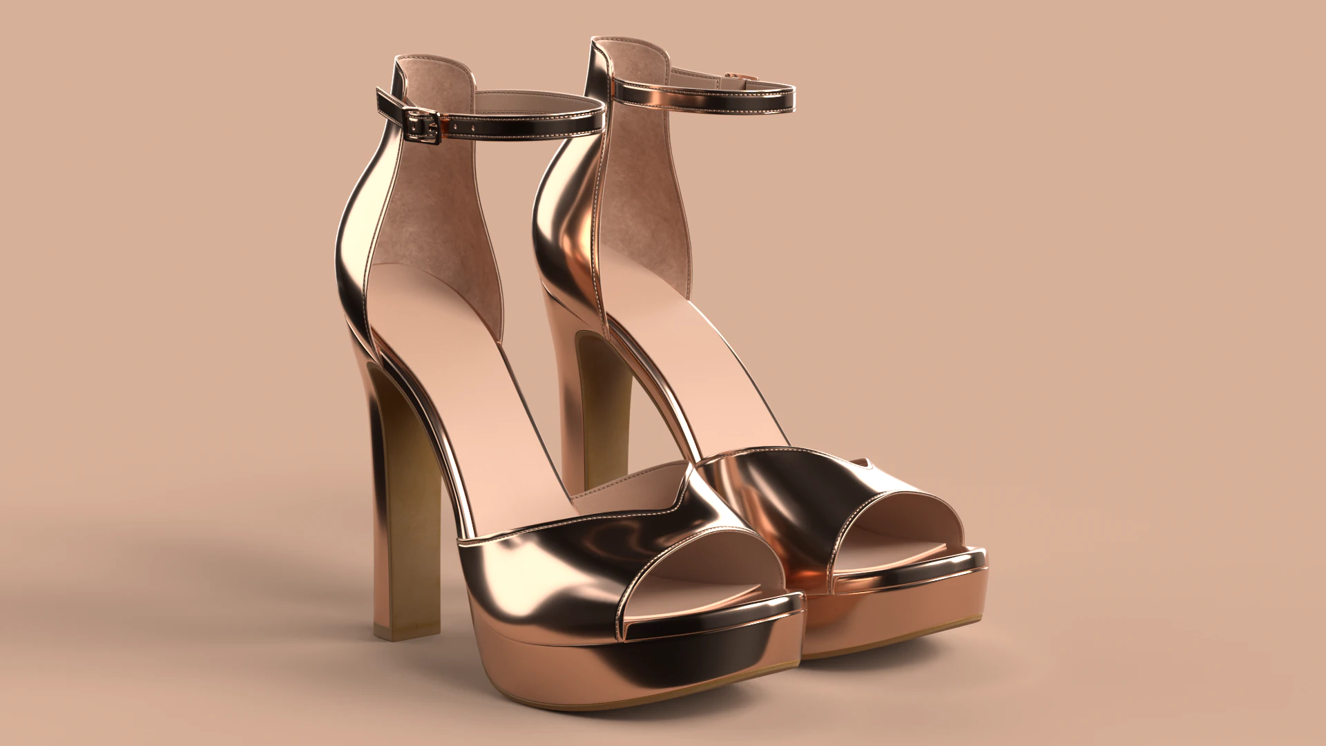 ノーブランド サンダル 04 レディース プラットフォーム サンダル ローズゴールド 3Dモデル .c4d .max .obj .3ds .fbx .stl .blend 