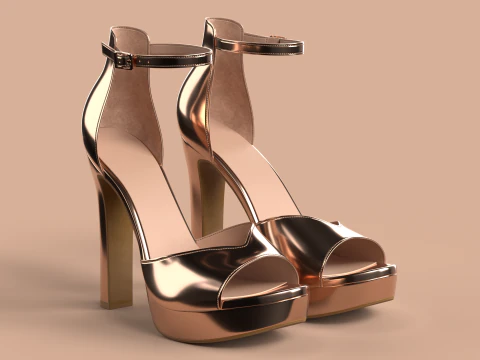 Sandal Tidak Bermerek 04 Sandal Platform Wanita Rose Gold Model 3D