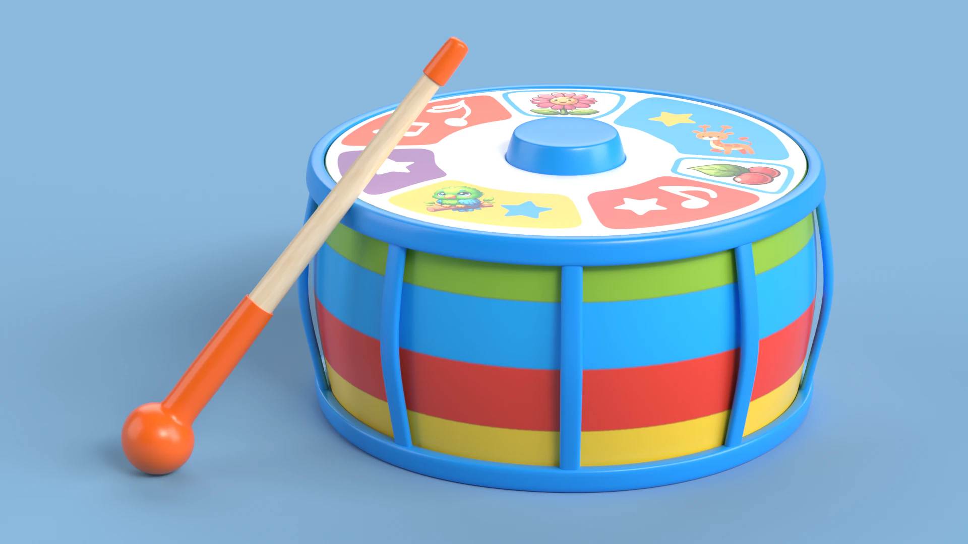 Toy 5 Drum Music Toy for kids 3D Model .c4d .max .obj .3ds .fbx .stl .blend 