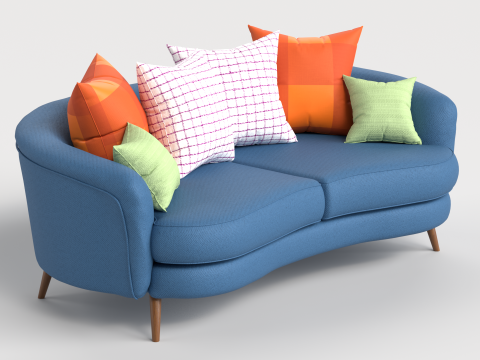 Sofa 2 Multicolor Two-Seater Sofa with 6 pillows 3Dモデル