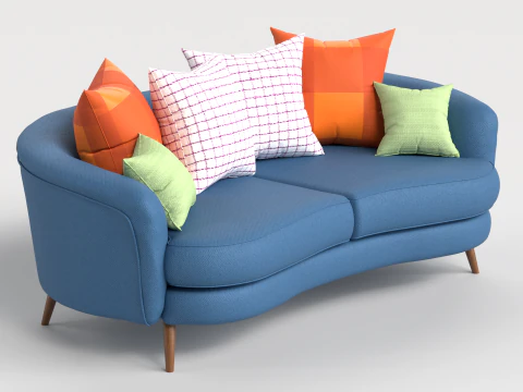 Sofa 2 多色两人座沙发，带 6 个枕头 3D 模型