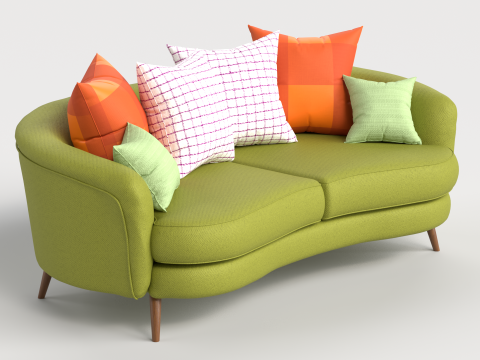Sofa 2 Multicolor Two-Seater Sofa with 6 pillows Modelo 3D