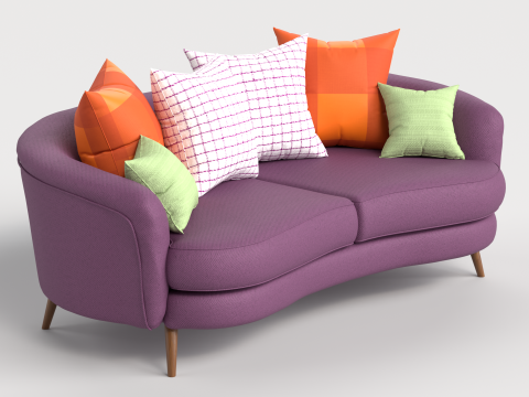 Sofa 2 Multicolor Two-Seater Sofa with 6 pillows Modelo 3D