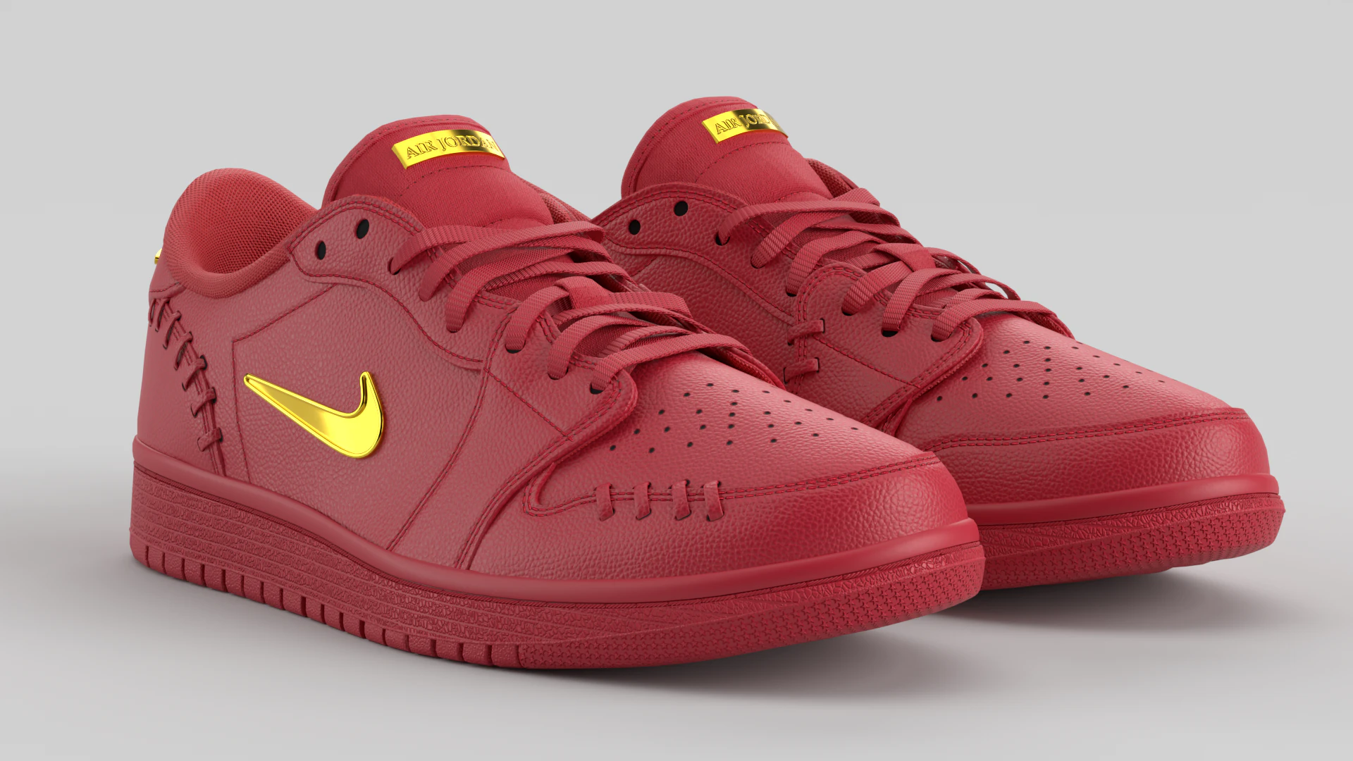 Air shoe 1 Low Method of Make Gym Red Metallic Gold 3D Model .c4d .max .obj .3ds .fbx .stl .blend 