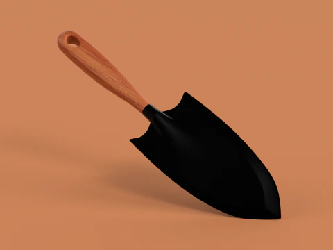 나무 손잡이가 달린 흙손 3D 모델