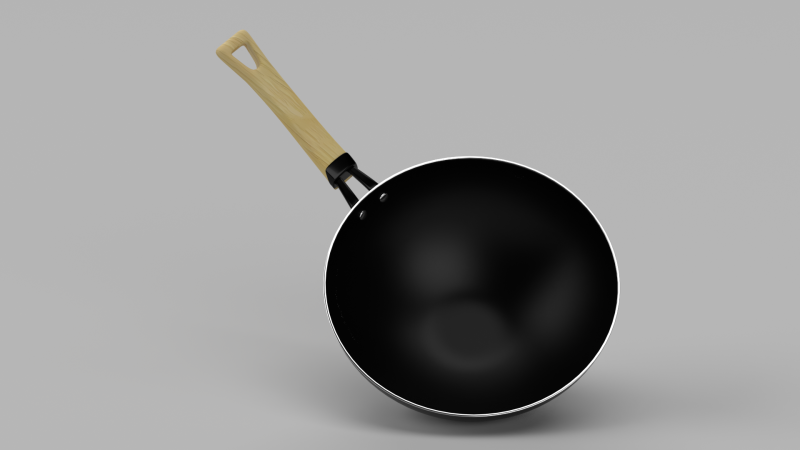 Carbon Steel Wok Pan with Wooden Handle 3D Модель .c4d .max .obj .3ds .fbx .stl .blend 