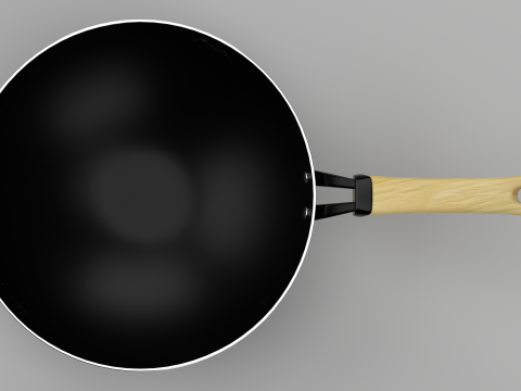 Carbon Steel Wok Pan with Wooden Handle 3D Модель