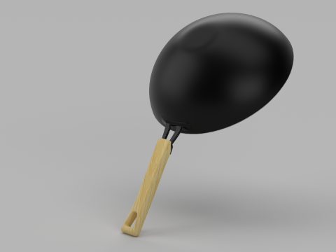 Carbon Steel Wok Pan with Wooden Handle 3D Модель