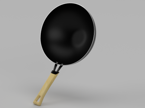 Carbon Steel Wok Pan with Wooden Handle 3D Модель