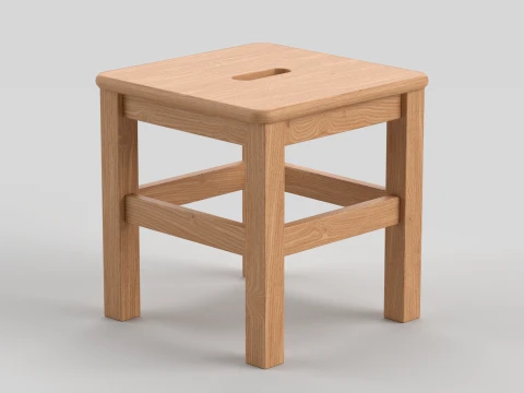 Square Wooden Stool 3D Model