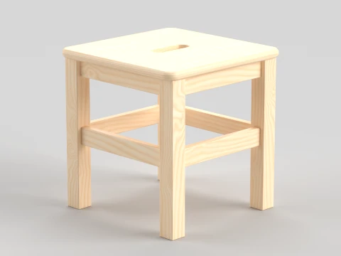 Square Wooden Stool 3D Model