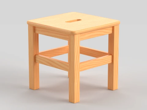 Square Wooden Stool 3D Model