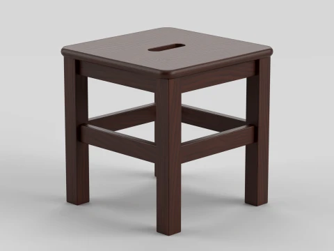 Square Wooden Stool 3D Model