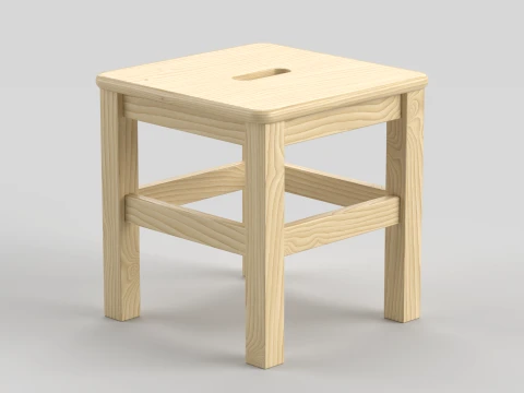 Square Wooden Stool 3D Model