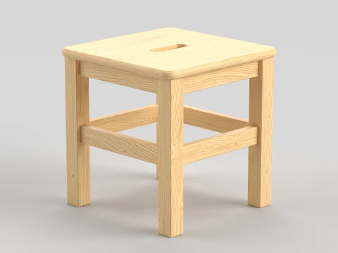 Square Wooden Stool 3D Model