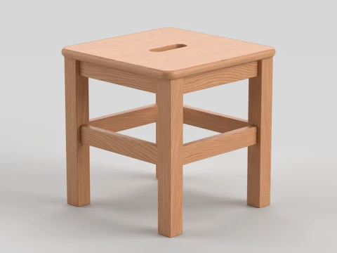Square Wooden Stool 3D Model