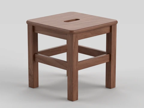 Square Wooden Stool 3D Model