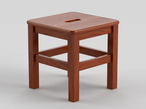 Square Wooden Stool 3D Model