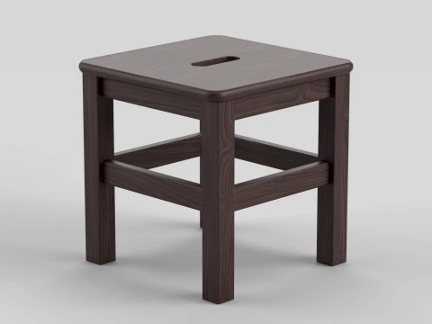 Square Wooden Stool 3D Model