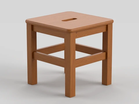 Square Wooden Stool 3D Model