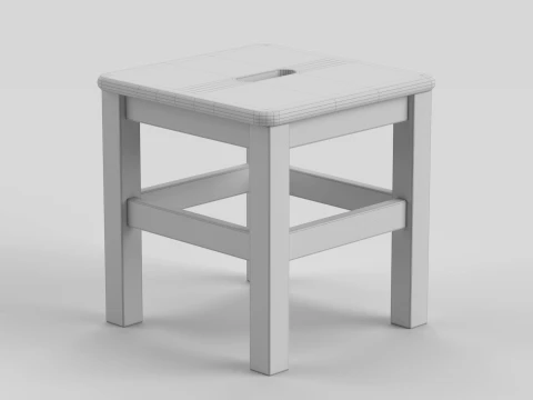 Square Wooden Stool 3D Model