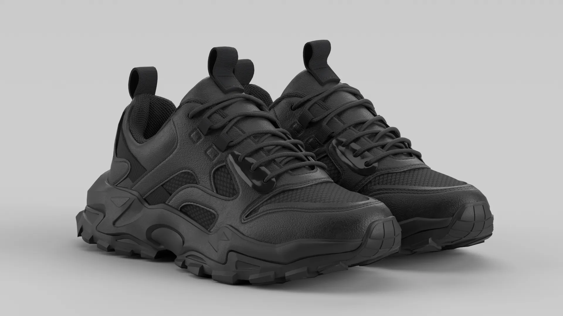 Chunky Black Shoe Sneaker 3D Model .c4d .max .obj .3ds .fbx .stl .blend 