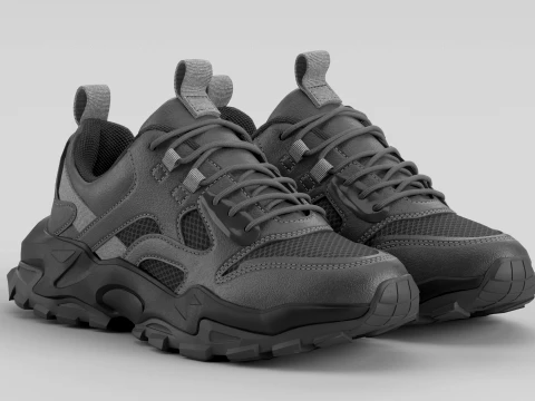 Chunky Gunmetal Shoe Sneaker 3D Model