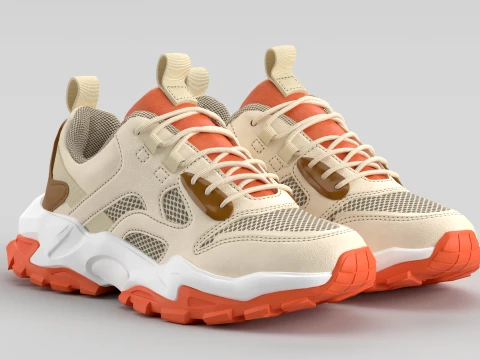 Chunky Beige Orange Shoe Sneaker 3D Model