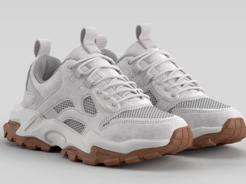 Chunky Grey Suede Shoe Sneaker 3D Model