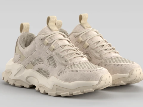 Chunky Cream Shoe Sneaker 3D Model
