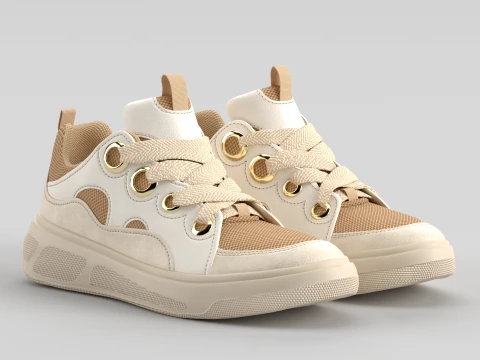 Skater Beige Shoe Sneaker 3D Model